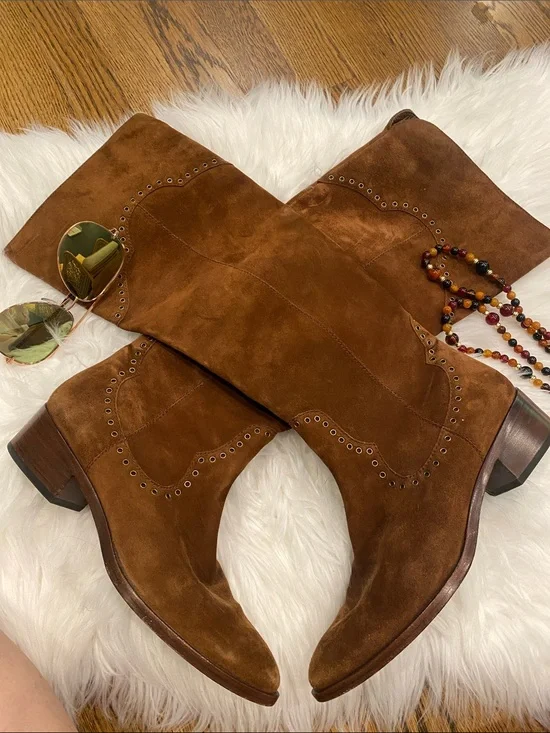 Frye Chestnut Brown Suede Over-the-Knee Western Boots