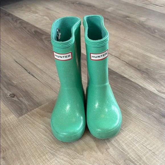 Hunter Kids Green Glitter Rain Boots