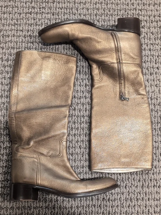 Metallic Gold Leather Riding Boots