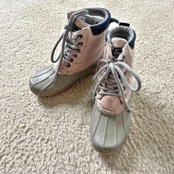 Original Penguin Girls Pink and Gray Duck Boots Size 13 Toddler Winter Rain