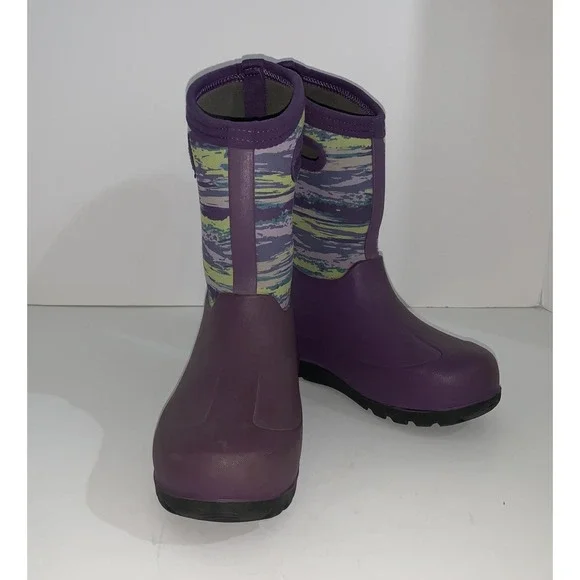 Bogs Neo-Classic Sunset Boots Kids Size 2 Purple Camo Print Waterproof Winter
