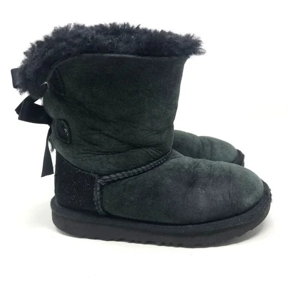 Ugg Bailey Bow Tie Boot Black Faux Fur Lined Girls 11 Winter Cozy