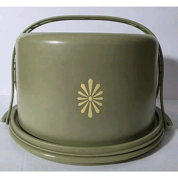 Tupperware Cake Taker Avocado Green Sunburst Cake Carrier 683-2 684-2 624-3 USA