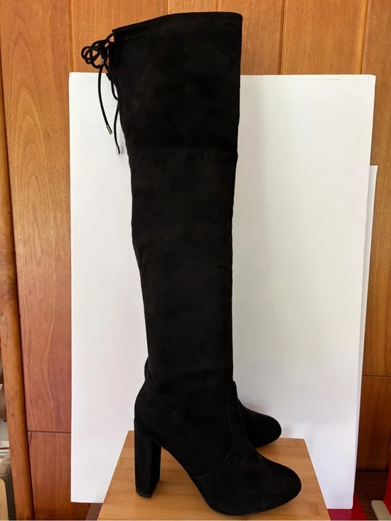 Black Over-the-Knee Heeled Boots! Sz. 8 Side Zippers. Sexy! Club!