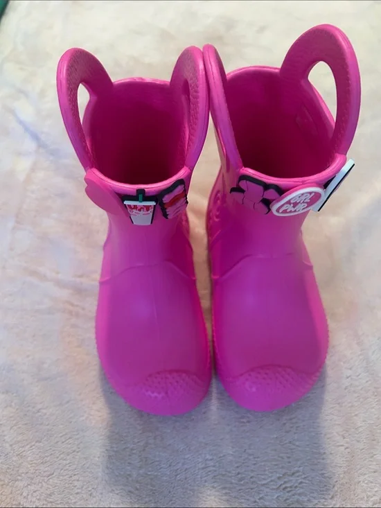 Crocs Pink Waterproof Rain Boots with Pull Handles