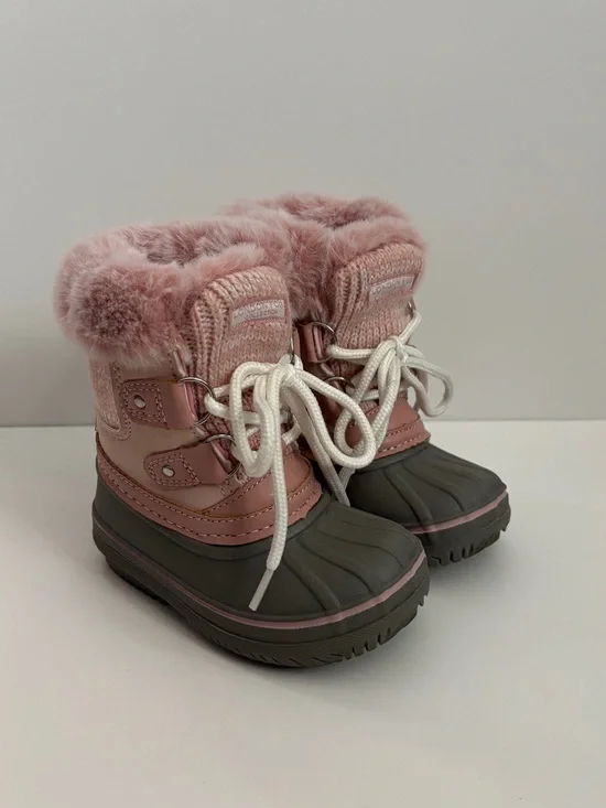 London Fog Baby Girls Pink Faux Fur Two Tone Lace Up Snow Rain Boot Toddler Sz 5