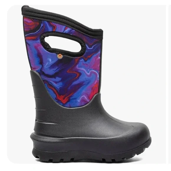 Bogs Kids Black Rain & Purple Swirl Snow Boots