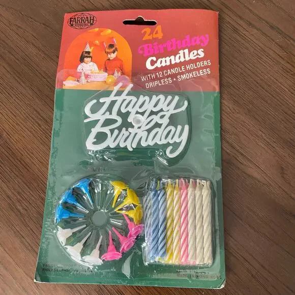 Vintage Birthday Candle Set w/ Holders Party Supplies Prop Hong Kong NOS Farrah