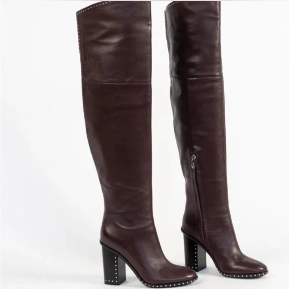 Sigerson Morrison $580 burgundy over the knee leather boots w/ stud details sz 8