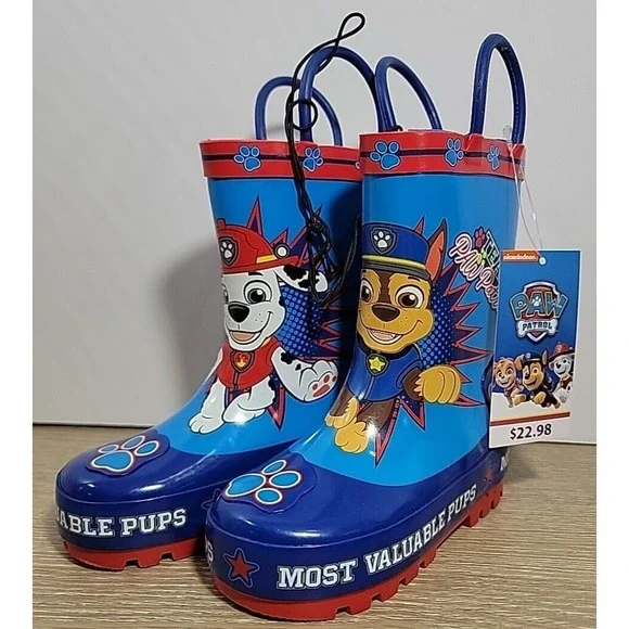 Paw Patrol Toddler Boys Rubber Rain Boots Pull On Blue Red Multi-Size 5/6 NEW‎