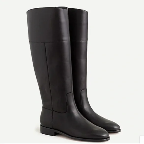 J‎ Crew Tall Troy Leather Riding Black Leather Knee-High Boots Size 5.5