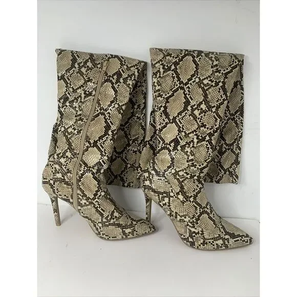 NEW YORK & CO. Gia Boot - Faux Snakeskin Over-the-Knee Boots-  Sz 9‎ Brown New