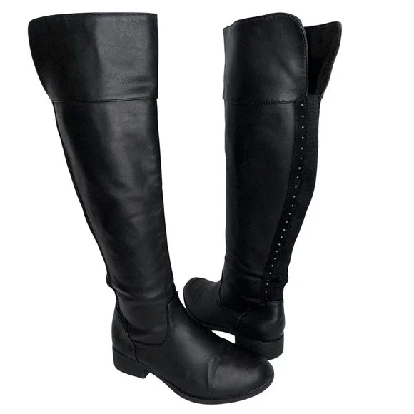 Primark Black Knee‑High Studded Womens Equestrian Riding‎ Boots 6 Biker Y2K Goth