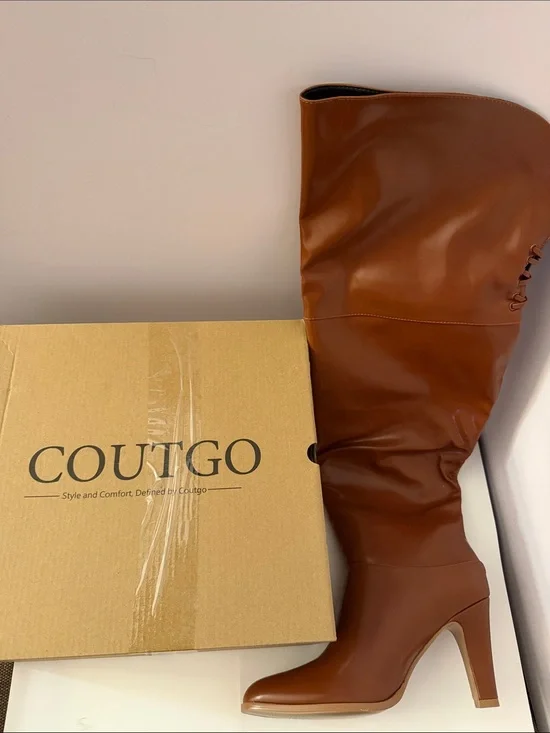 Women's Tall Brown Leather Look Heeled Boots