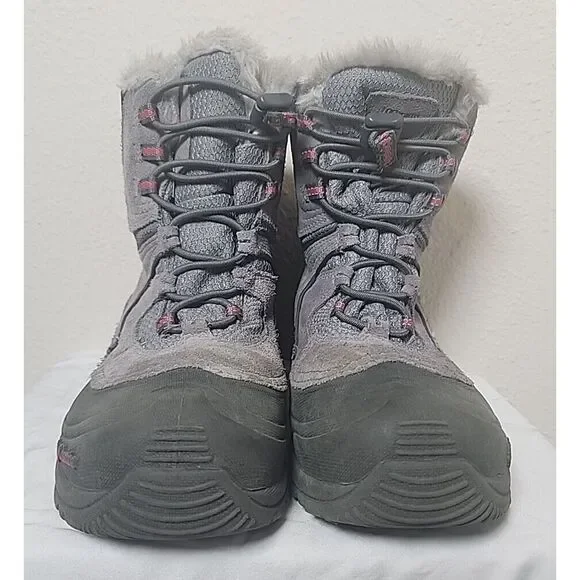 Girl's‎ Columbia Gray Pink Snow Boots Size 3 Waterproof Sledding Winter Faux Fur