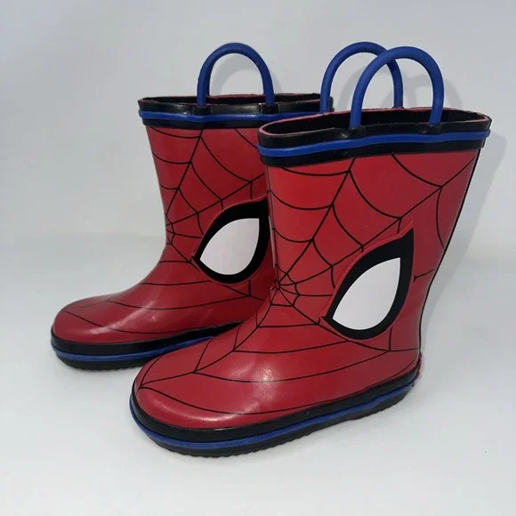 Marvel Spiderman Web Eyes‎ red Blue Rimmed Rain boots Kids Size 9/10