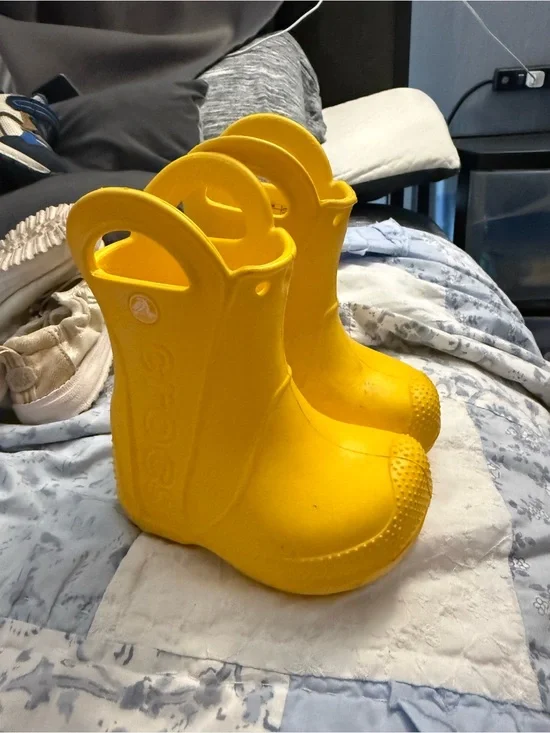 CROCS Bright Yellow Kids Handle Rain Boots