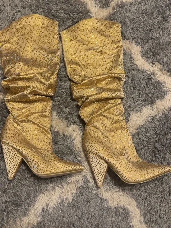 Cape Robbin Gold Crystal-Studded Slouch Over-the-Knee Boots