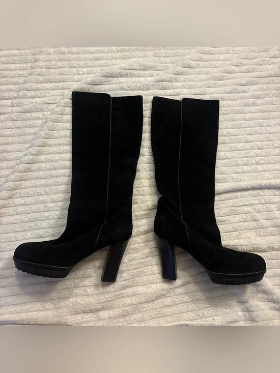 Tod's Black Suede Over-the-Knee Platform Heel Boots