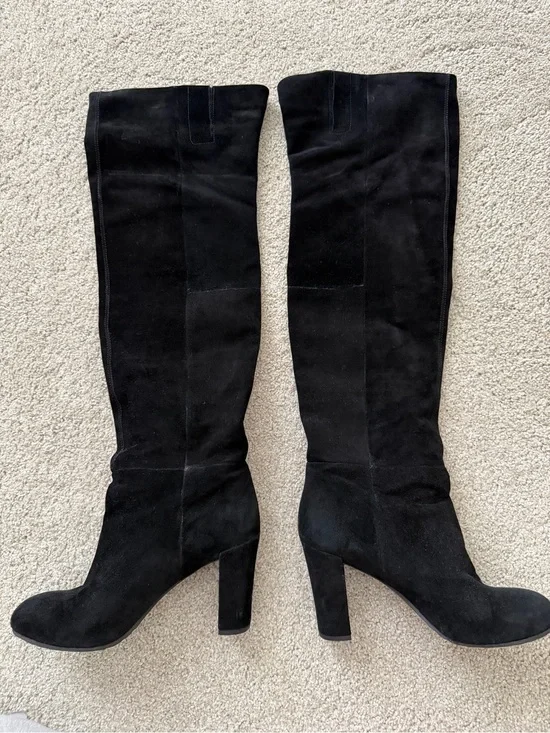 Nine West Black Suede Over-the-Knee Block Heel Boots