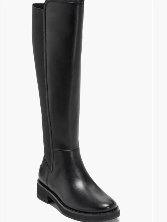 Cole Haan Waterproof Black Over-the-Knee Lug Sole Riding Boots