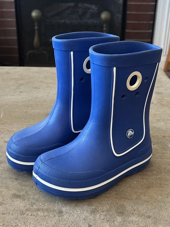 Toddler Crocs Crocband Jaunt Rain Boots Kids Size 12 Blue & White 11018 (A-4)
