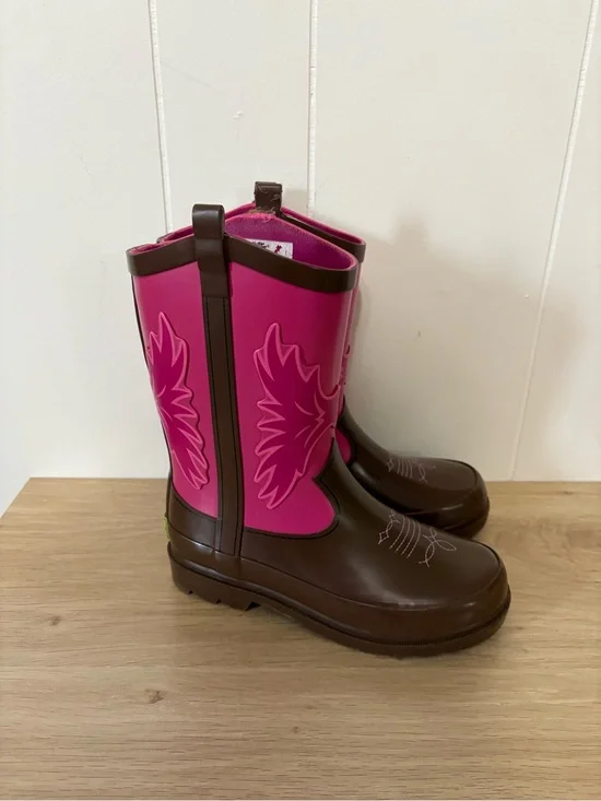 Western Chief Kids Pink and Brown Cowboy Rain Boots