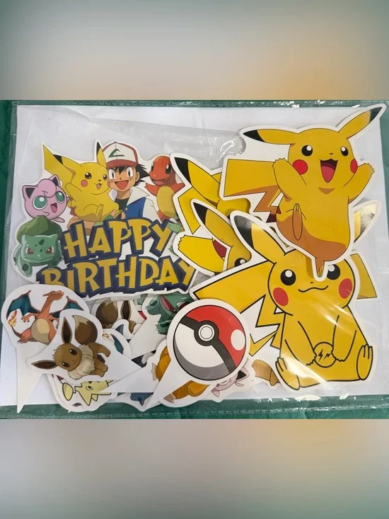 Pokemon birthday cake, cupcake toppers and table decorations set