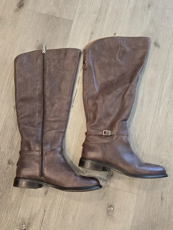 Franco Sarto Haylie Brown Wide Calf Leather Riding Boots Sz 9