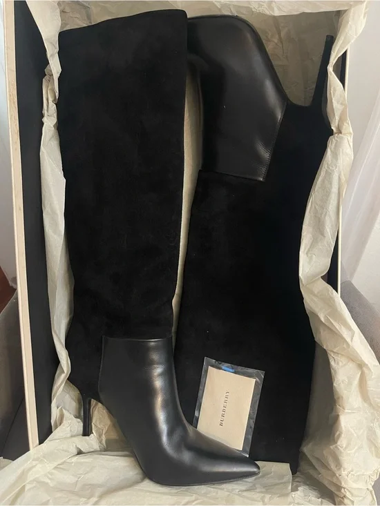 Burberry Black Suede and Leather Over-the-Knee Boots
