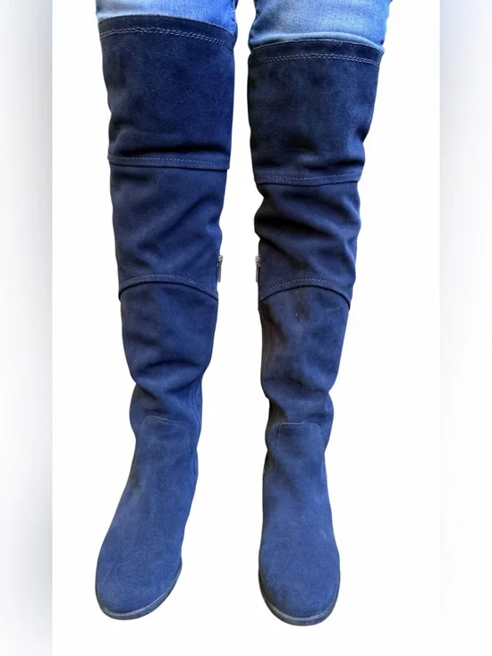 Vince Camuto Over-The-Knee Sapphire Blue Suede Boots - Size 6 1/2 M