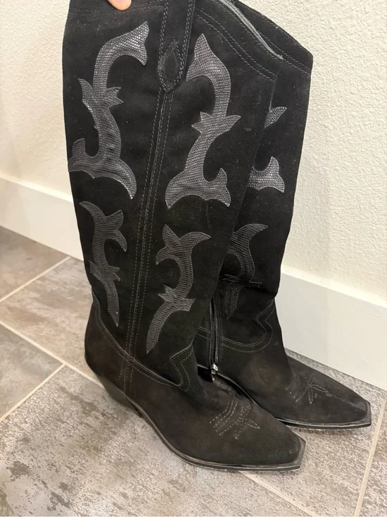 Dolce Vita Black Suede Over-the-Knee Western Boots