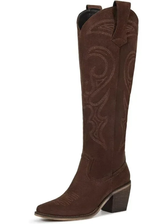 Women's suede Brown Western Knee High Cowgirl Boots Zipper Convenience Casual We