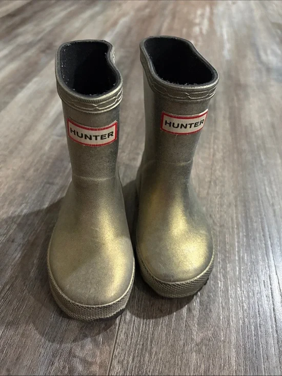 Hunter Kids Original First Classic Gold Metallic Rain Boot Waterproof Rubber 5
