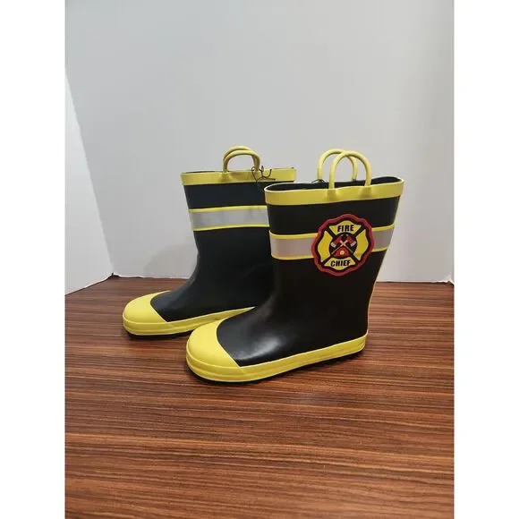 K Komforme Kids Rubber Rain Boots Fire Chief w/ Easy On Handle - Size 3‎