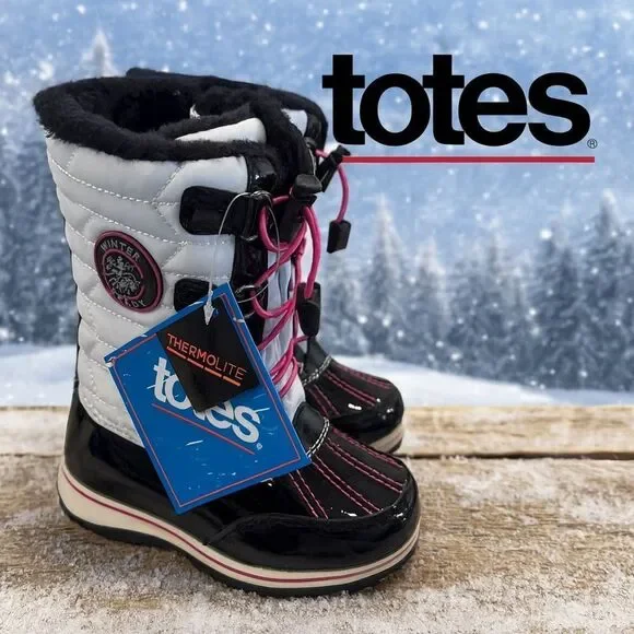 Totes Kids “Kylie” Black White Pink Winter Boots 11