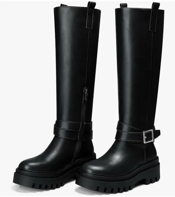 Cellenz Women’s Knee High Boots: 2.6 Inch Platform Round Toe Boot Black Size 8