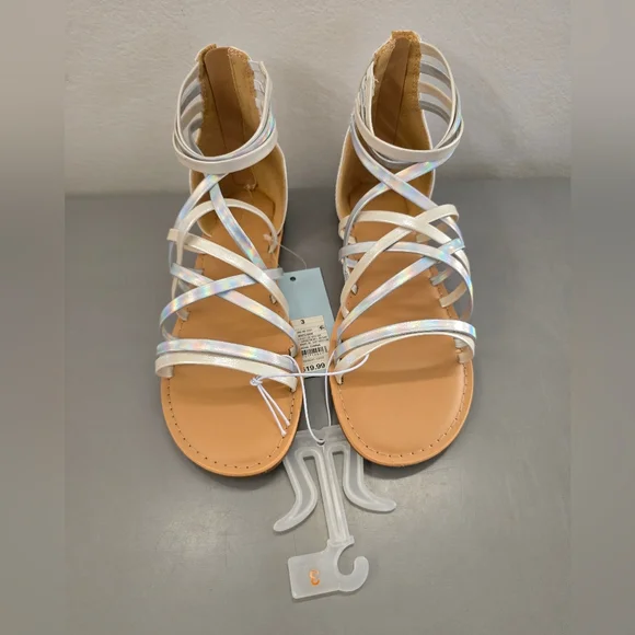 Cat & Jack Dion Zipper White and Metallic Ankle Sandal Size 3