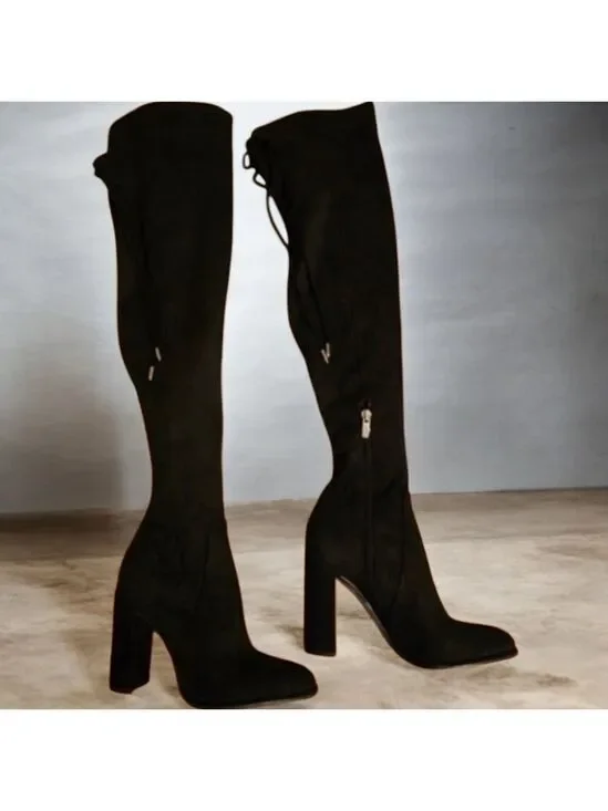 Marc Fisher Boots Elegant Black Women's Knee-High Size 5.5 5-1/2 Zip Faux Suede