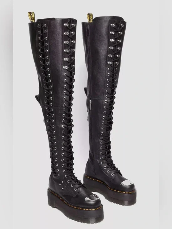 Dr. Martens 28-EYE EXTREME MAX VIRGINIA LEATHER KNEE HIGH BOOTS Size 5 NEW
