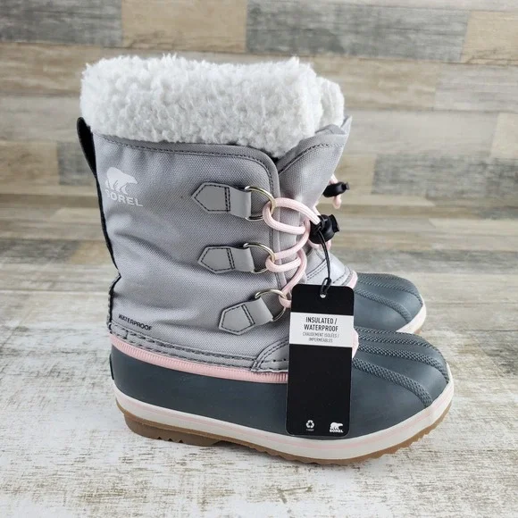 Sorel Yoot Pac Nylon Kids Snow Boots Sz 1 Dove Gum Gray Leather Waterproof