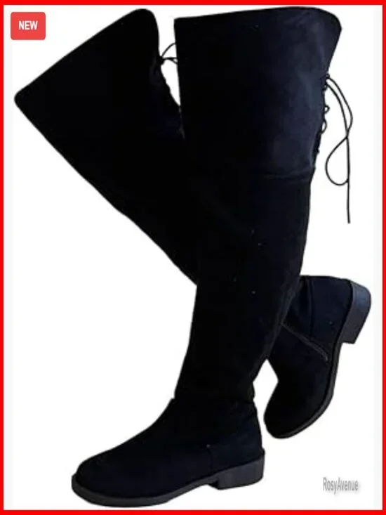 Women's Over the Knee Boots Wide Calf Round Toe Chunky Heel Casual Riding