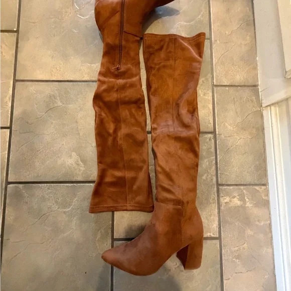 Steve Madden Cognac Suede Over-the-Knee Block Heel Boots