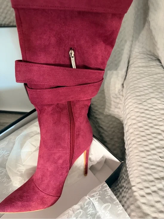 Cape Robbin Burgundy Over-the-Knee Suede Stiletto Boot