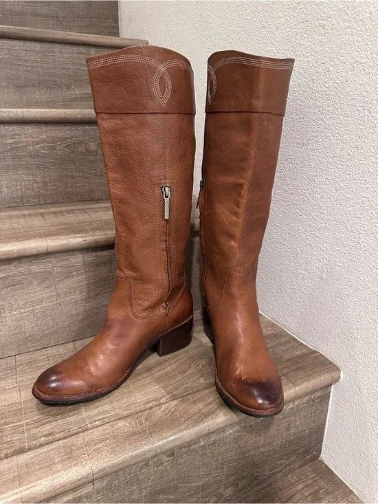 Donald J. Pliner Tall Leather Riding Boots in Cognac Brown