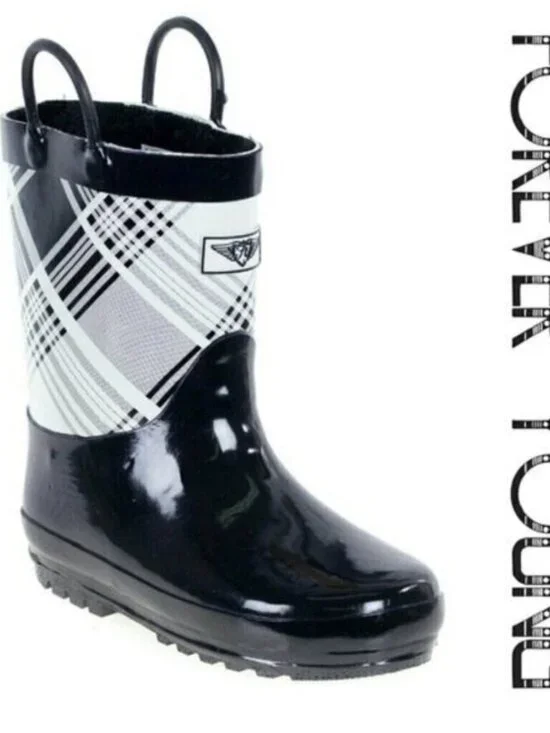 Kids Rainboots, Faux Fur Lined Rain Boots, K-1560, Black Plaid, Size 11