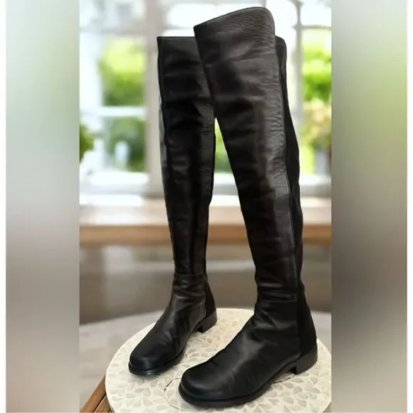 Stuart Weitzman 5050 Nappa Leather Over the Knee Boots Stretch Back Riding Women