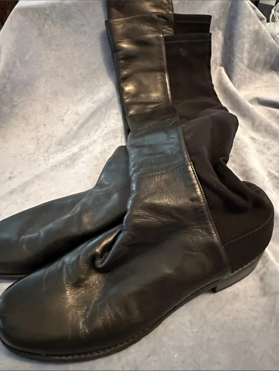 Stuart Weitzman Ladies 7.5M Black Leather Mid-Calf Women’s Boots Stretch Fit
