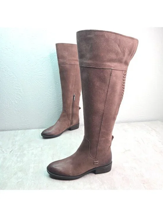 Vince Camuto Equestrian Boots‎ Sz 5 Brown Leather Knee High Tall Western Riding