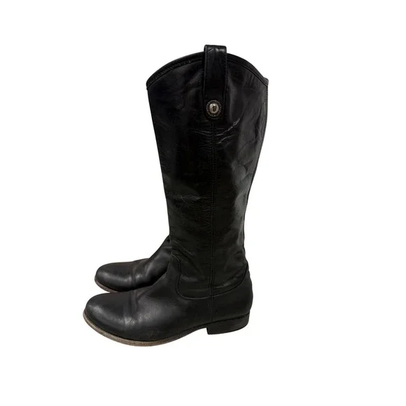 Frye Melissa Button Black Leather Tall Boots Extended Calf 77167 Womens 9 B